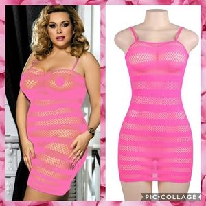 Pink fishnet lingerie dress plus size